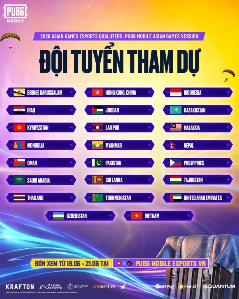 Tuyển PUBG Mobile Việt Nam săn vé dự Asian Games 2026 2 Thể thức thi đấu khốc liệt: 23 nước tranh 8 suất đến Nhật Bản