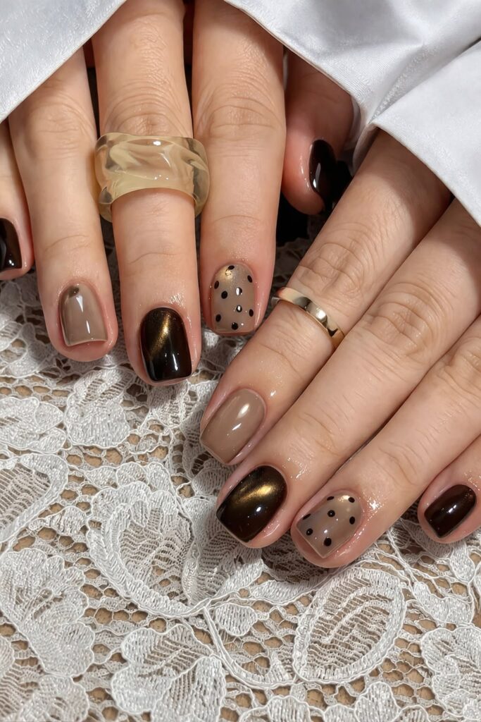 Mẫu nail đẹp cho móng tay ngắn da ngăm tông nâu