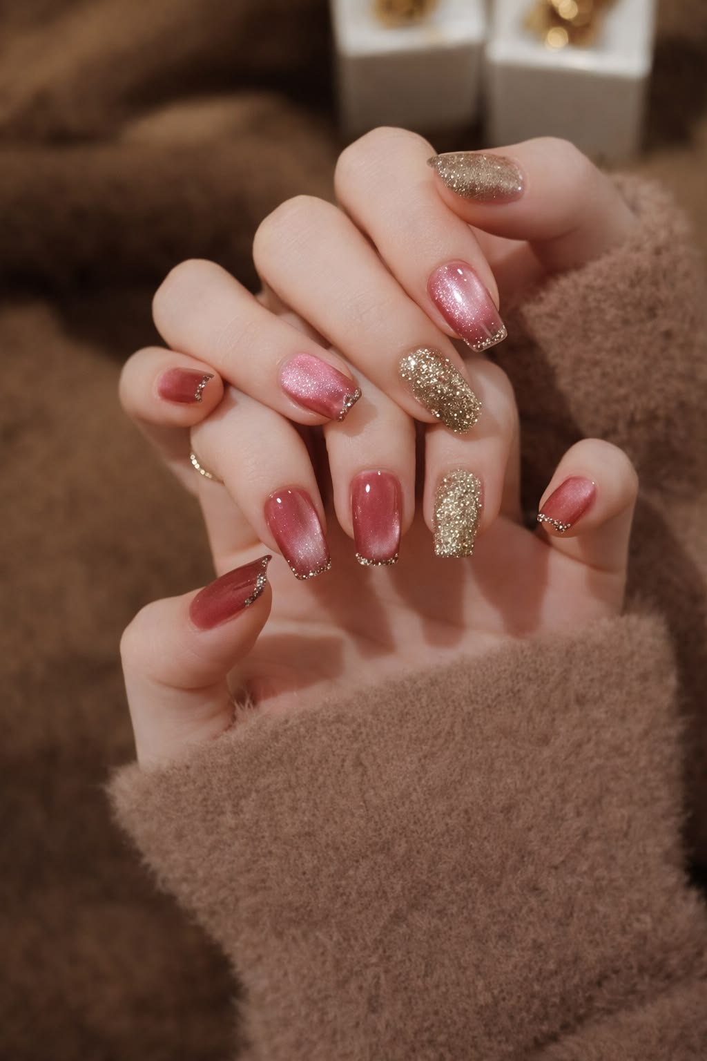 59+ Mẫu nail mắt mèo đẹp 2026 được yêu thích nhất 9 Mẫu nail mắt mèo ánh nhũ tông hồng tím huyền ảo