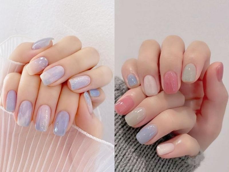 Móng tay kết hợp sơn lì và sơn bóng