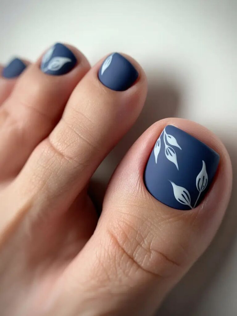 Nail màu xanh cho chân, xanh nhám thanh lịch, sang trọng phối French trắng.